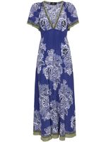 ETRO robe longue en soie à fleurs - Bleu - thumbnail