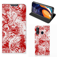 Mobiel BookCase Samsung Galaxy A60 Angel Skull Rood - thumbnail