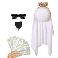 Carnaval verkleed set Arabier/Sjeik - hoofddoek - baardje - zonnebril - 75x nep dollars - thumbnail