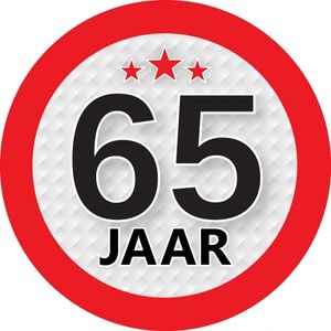 65 jaar leeftijd sticker rond 9 cm verjaardag versiering