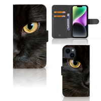 iPhone 15 Telefoonhoesje met Pasjes Zwarte Kat - thumbnail