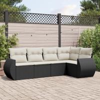 5-delige Loungeset met kussens poly rattan zwart