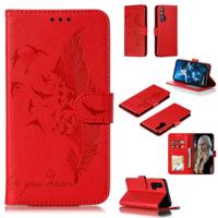Feather patroon Litchi textuur horizontale Flip lederen draagtas met portemonnee & houder & kaartsleuven voor Huawei Honor 20 Pro (rood)