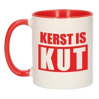 Kerst is kut kerstcadeau koffiemok / theebeker rood met rode letters Kerstmis 300 ml