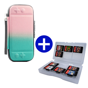 Case geschikt voor Nintendo Switch / Nintendo Switch OLED + Game Card hoes - 12 Games - Draagtas - Opbergtas - Roze/Groen/Wit
