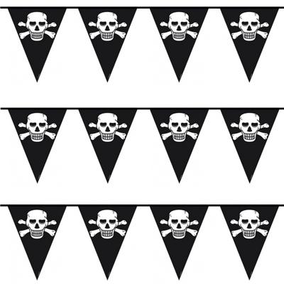 Piraten vlaggenlijn - 3x - zwart - 10 meter - plastic - feestversiering - piratenversiering