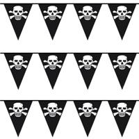 Piraten vlaggenlijn - 3x - zwart - 10 meter - plastic - feestversiering - piratenversiering