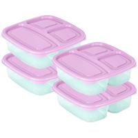 Plasticforte Vershoudbakje - 4x - 3-vaks - 1,2L - meal prep - herbruikbaar - roze