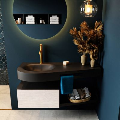 MONDIAZ RIVA 120cm badmeubel onderkast / planchet kleur Underlayment met 1 lade. Wastafel DULCET links 1 kraangat kleur Urban.