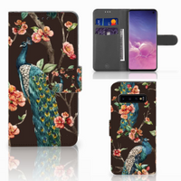 Samsung Galaxy S10 Telefoonhoesje met Pasjes Pauw met Bloemen - thumbnail