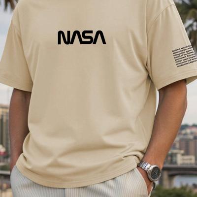 Bon&Bon Homme Men's Plus Size Navy Blue Slogan Print Casual T-Shirt Khaki-3 / 2XL