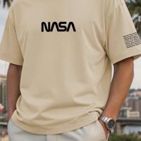 Bon&Bon Homme Men's Plus Size Navy Blue Slogan Print Casual T-Shirt Khaki-3 / 2XL