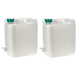 Jerrycan/watertank met kraantje - 2x - 35 liter - voor water - extra sterk kunststof - 42 x 25 x 47c