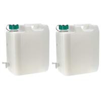 Jerrycan/watertank met kraantje - 2x - 35 liter - voor water - extra sterk kunststof - 42 x 25 x 47c