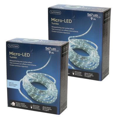Set van 2x stuks lichtslang/slangverlichting helder wit 9 meter met twinkel effect 567 lampjes