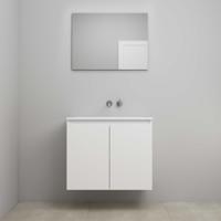 On-Line Badkamermeubelset - 80 cm - Voorgemonteerd - Greeploos 2 Deuren - Acryl Wastafel - zonder Kraangat - Spiegel - Hoogglans Wit