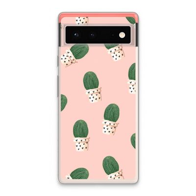 Cactusprint roze: Google Pixel 6 Transparant Hoesje