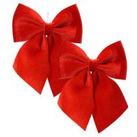 Decoris Kerstornament strik - 2x - rood - polyester - glanzend - 24 cm