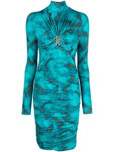 Roberto Cavalli robe mi-longue à imprimé marbré - Bleu