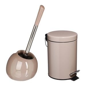 5Five Badkamer accessoires set - taupe - pedaalemmer/wc-borstel