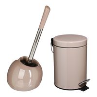 5Five Badkamer accessoires set - taupe - pedaalemmer/wc-borstel - thumbnail