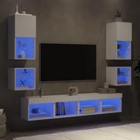 8-delige Tv-wandmeubelset met LED-verlichting bewerkt hout wit 8-delige Tv-wandmeubelset met LED-verlichting bewerkt hout wit