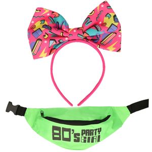 Foute 80s/90s party verkleed set - dames - diadeem en heuptasje - jaren 80/90 verkleed accessoires