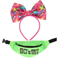 Foute 80s/90s party verkleed set - dames - diadeem en heuptasje - jaren 80/90 verkleed accessoires - thumbnail