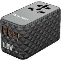 Verbatim UTA-06 GaN III USB-oplader 100 W 2x USB-A, 2x USB-C USB PD, USB PD 3.0, QC 4+, Fast Charge, SuperCharge, Adaptive Fast Charge, PPS Zwart, Grijs GaN Verbatim UTA-06 GaN III USB-oplader 100 W 2x USB-A, 2x USB-C USB PD, USB PD 3.0, QC 4+, Fast Charge, SuperCharge, Adaptive Fast Charge, PPS Zwart, Grijs GaN