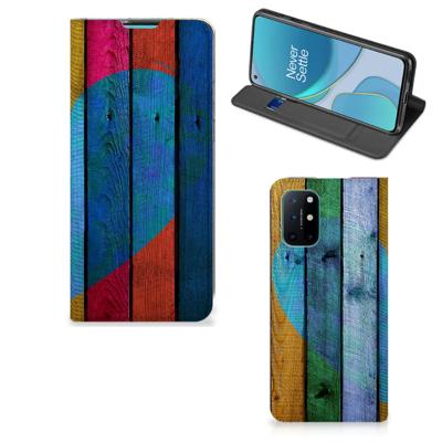 OnePlus 8T Book | Wallet Case | Wood Heart - Cadeau voor je Vriend