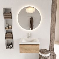 MONDIAZ BUKLA 60cm badmeubel modulair kleur Washed Oak met 1 lade. Wastafel CLOUD midden 1 kraangat kleur Talc. - thumbnail