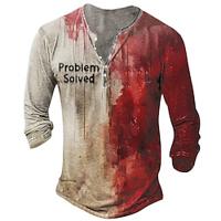 Bloedvlekken Ontwerper Retro vintage Voor heren 3D-afdrukken T-shirt Henley-shirt Straat Casual Halloween T-shirt Rood Lange mouw Henley Overhemd Zomer Lente Herfst Kleding S M L XL XXL XXXL Lightinthebox