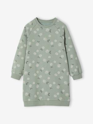 Jurk van molton met bloemenprint saliegroen