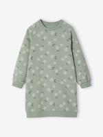 Jurk van molton met bloemenprint saliegroen