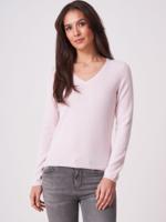 Basic fijngebreide V-hals trui van biologisch cashmere