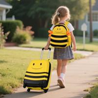 Tweedelige Kinderkoffer met Wieltjes Draagbare Bijenkoffer en Rugzak met Anti-verloren Koord en Intrekbaar Handvat