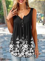 Casual Crew Neck Floral Knit Tank