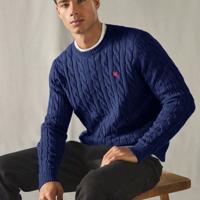 Bon&Bon Jersey de Manga Larga para Hombre en Lana Peinada Verde Azul Marino / S