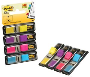 Post-it Index Smal, 4 x 35 tabs, geel, paars, roze en helderblauw