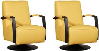 Set van 2 Gele leren industriële draaifauteuils Mood - staal zwart frame met schotelvoet - Toledo Leer Giallo (geel leer)