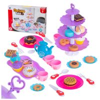 46-delige speelgoed servies high tea set met gebak etagère en bestek kunststof - thumbnail