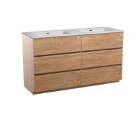 Storke Edge staand badmeubel 150 x 52 cm ruw eiken met Diva dubbele wastafel in glanzend composiet marmer