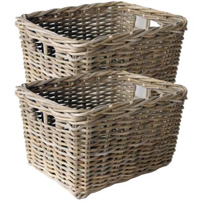 Opbergmand - 2x - bruin - 50 x 40 x 30 cm - rotan - gevlochten riet - mand - opbergen
