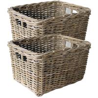 Opbergmand - 2x - bruin - 50 x 40 x 30 cm - rotan - gevlochten riet - mand - opbergen
