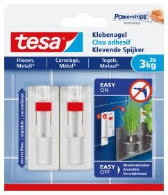 Tesa 77764 - verstelbare klevende spijker voor metaal en tegels - tot 3kg - 2 stuks