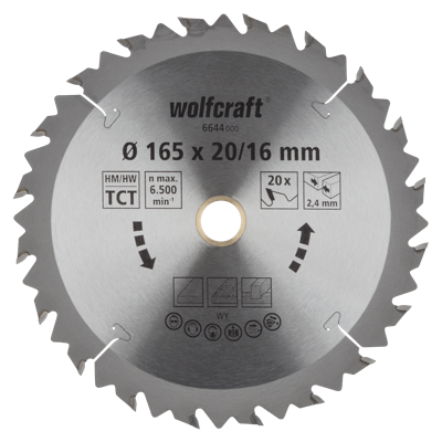Wolfcraft Handcirkelzaagblad | HM | 20 Zähne | Ø165 x 20/16mm | 1 stuk - 6644000