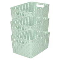 Opbergmand - 5x stuks - Kastmand - rotan kunststof - mintgroen - 10 Liter - 22 x 33 x 16 cm