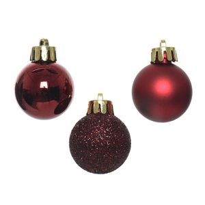 Decoris Kerstballen - donkerrood - 14ST - kunststof - 3 cm - glans/mat/glitter - Kerstbal