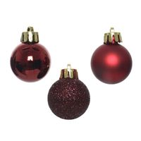 Decoris Kerstballen - donkerrood - 14ST - kunststof - 3 cm - glans/mat/glitter - Kerstbal - thumbnail