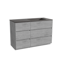 Storke Edge staand badmeubel 120 x 52 cm beton donkergrijs met Scuro asymmetrisch rechtse wastafel in kwarts mat zwart - thumbnail